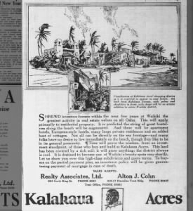 Kalakaua Acres ...Shrewd investors force within the next few years at Waikiki. Oct 23, 1927