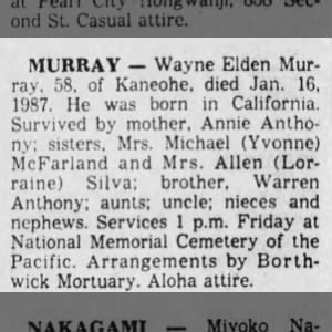 Obituary for Wayne Eldon Murray