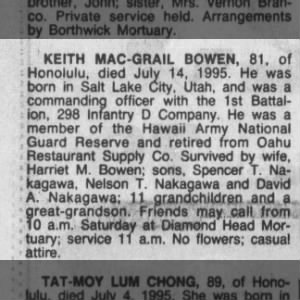 Keith McGrail Bowen Obituary