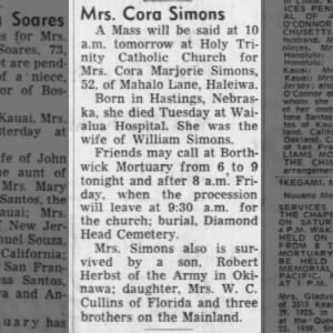 Obituary for Cora Marjorie Simons