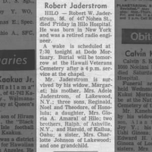 Obituary for Robert W. Jaderstrom