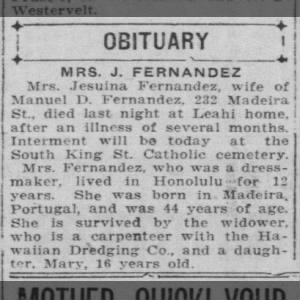 Jesuina Fernandez Honolulu Star-Bulletin
Honolulu, Hawaii · Thursday, November 17, 1921