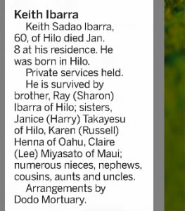 Obituary for Keith Sadao Ibarra
