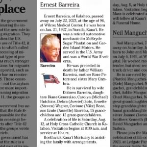 Obituary for Ernest Barreira
